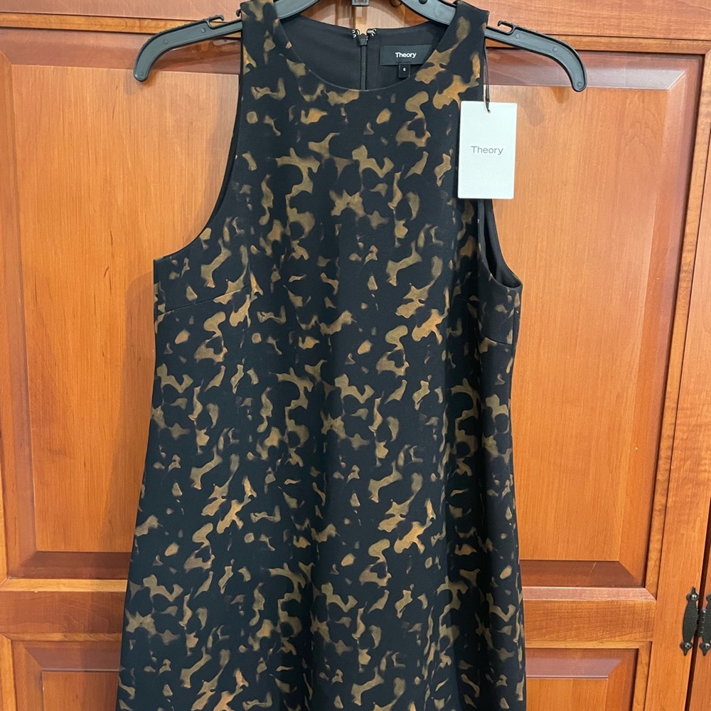 Theory Black and Brown Patterned Mini Dress